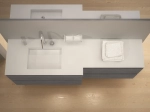 Plan vasque Design, fabrication sur mesure, Largeur 60 à 200 cm x Profondeur 40 à 60 cm, résine minérale ACRYSTONE® SOLID-SURFACE Finition lisse blanc mate, Livraison Offerte et Rapide.